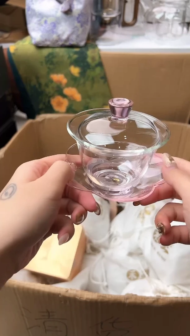 禾墨 舒文盖碗 浅粉色
