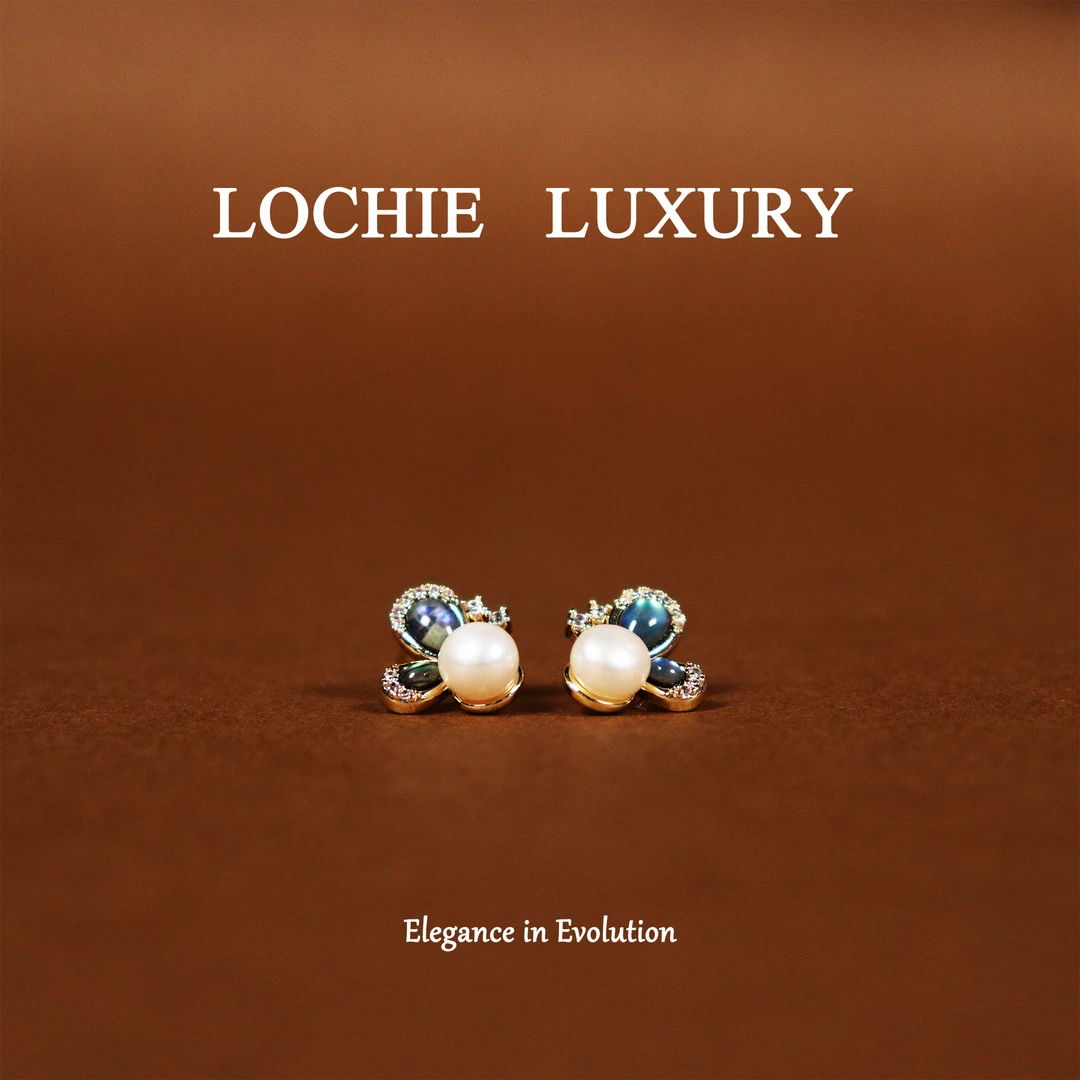 黄铜锆石耳饰 X046【一抹青色】法式经典小香风珍珠镶嵌蝴蝶耳钉