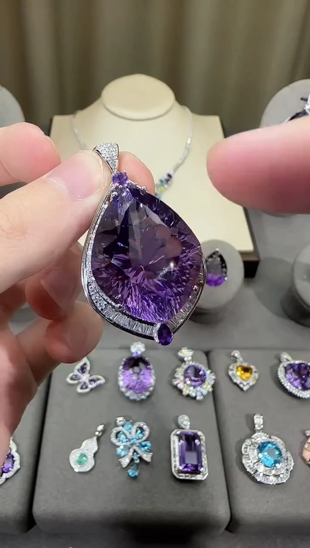 颈饰银S925镶嵌紫晶23*28mm吊坠高级款