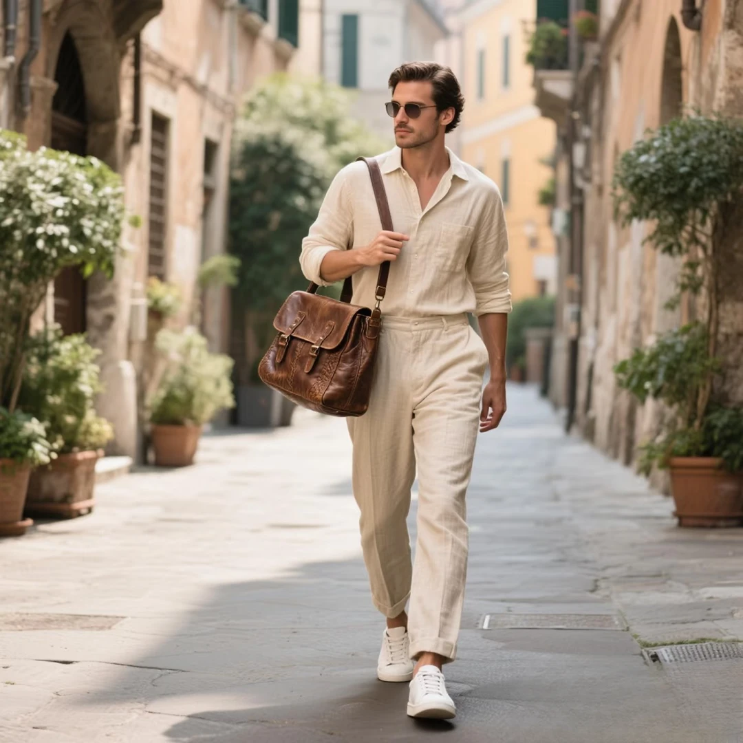 老钱风直筒100%亚麻休闲裤2025夏季新款薄款透气男士通勤长裤1098