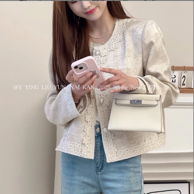 【将军工厂店】春季新款减龄百搭小香风花边拼接显瘦外套女172
