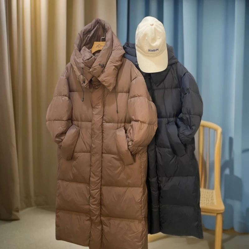 冬季新款女士中长款过膝加厚宽松直筒百搭连帽外套988