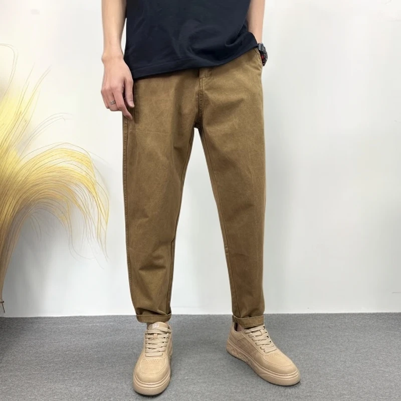 卡其色休闲裤男士新款直筒宽松工装阔腿裤高级感痞帅哈伦裤子男