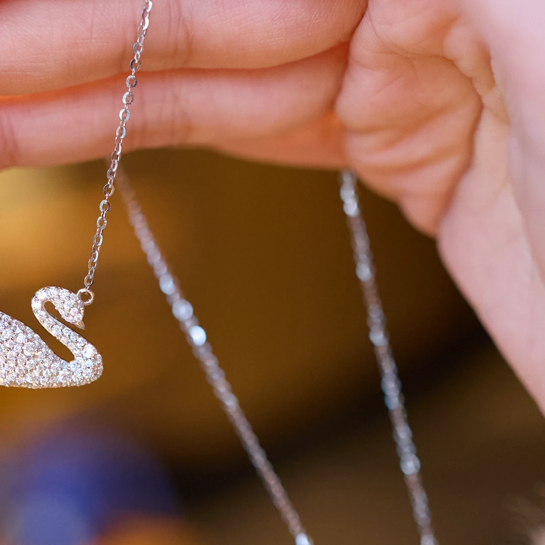 恒美娜 坠链均925银莫桑石 天鹅满钻项链气质轻奢时尚百搭女士