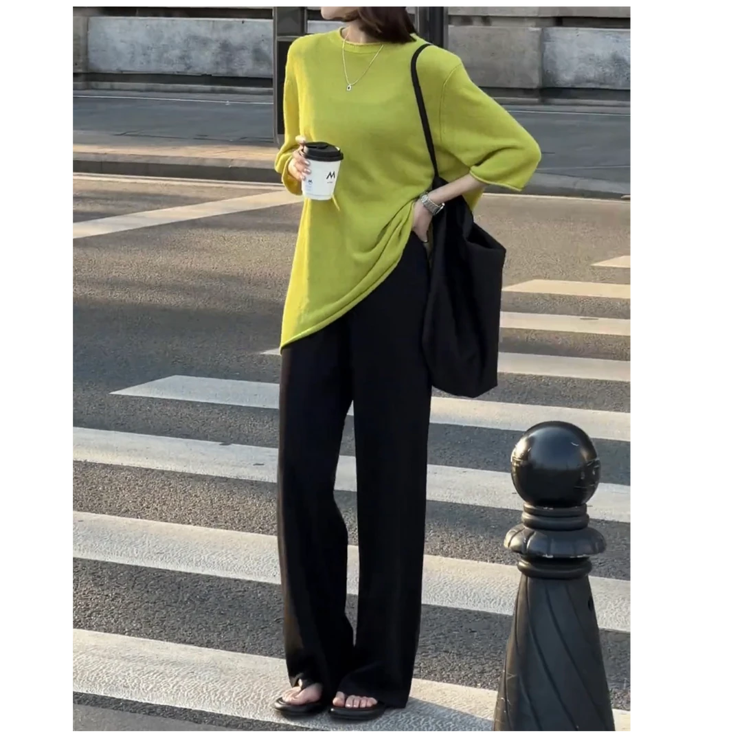 2025新款绿色防晒透气上衣老钱风高级感套装女黑色休闲裤两件套装