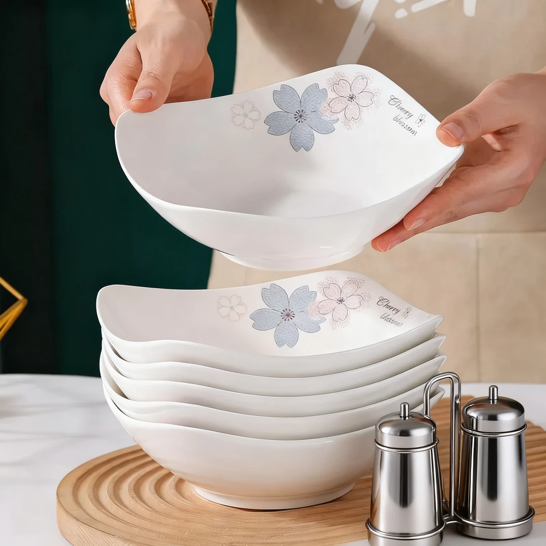 四方盘子家用陶瓷碟子餐具菜盘加厚防烫果盘汤盘饭盘凉菜沙拉盘