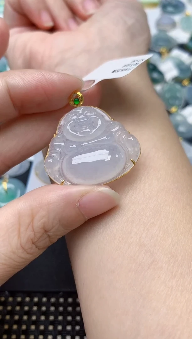 颈饰18K金镶嵌翡翠天然缅甸A货翡翠
