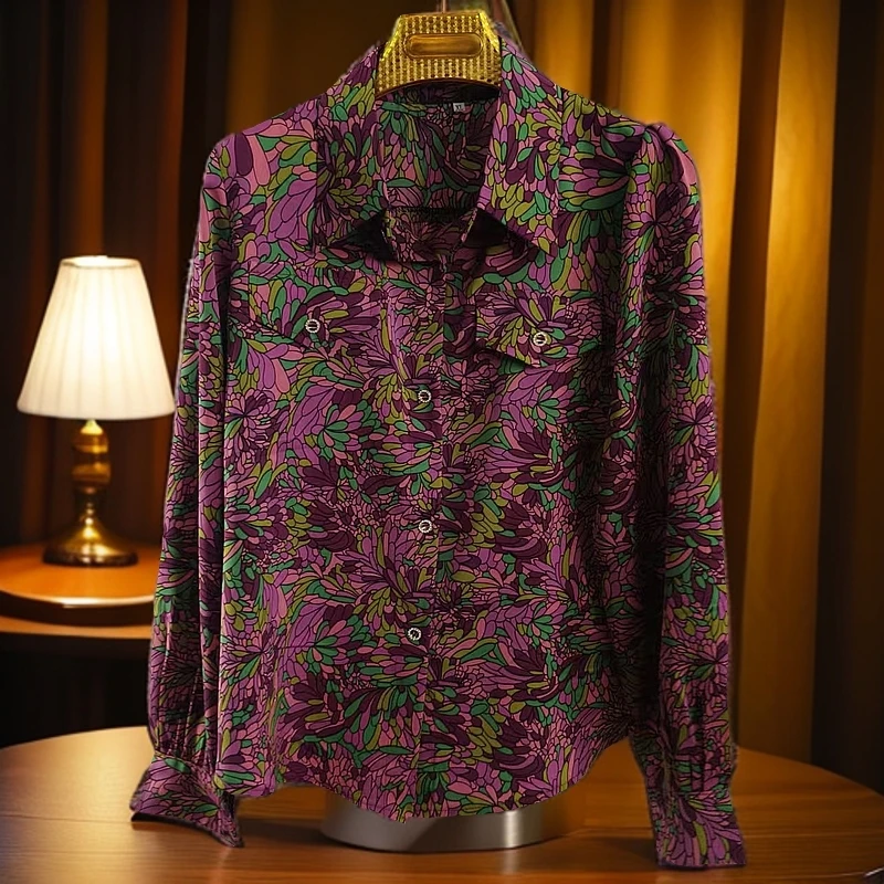 衬衫翻领气质女士女子商务长袖衬衣提花双面长袖短款POLO领