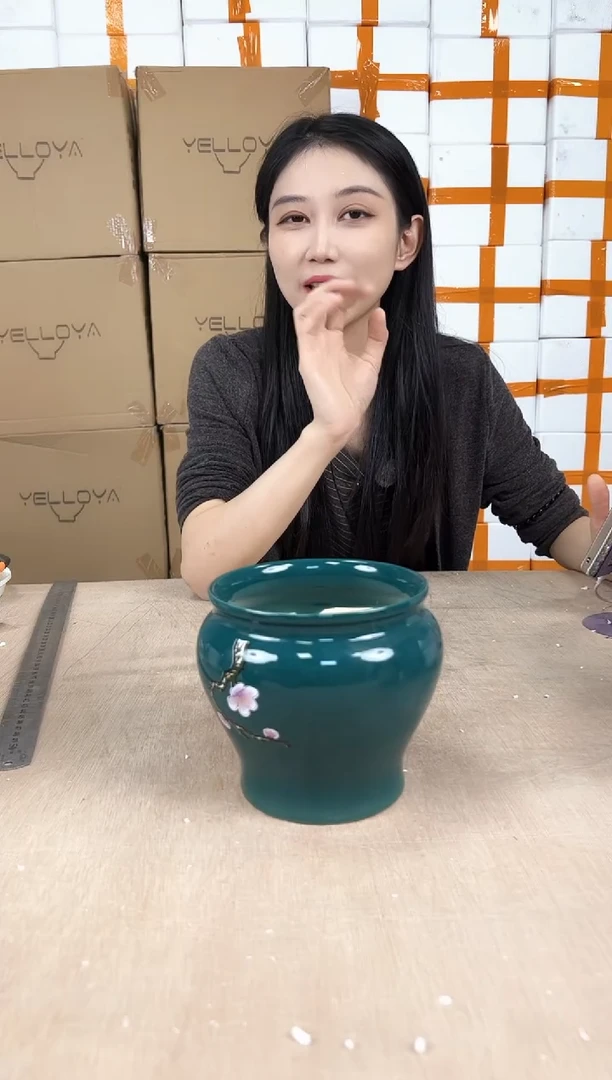 缸形墨绿勾花13x13