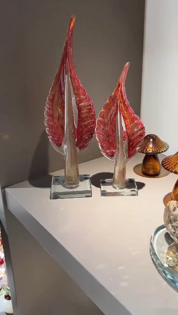 琉璃金钱叶摆件一对