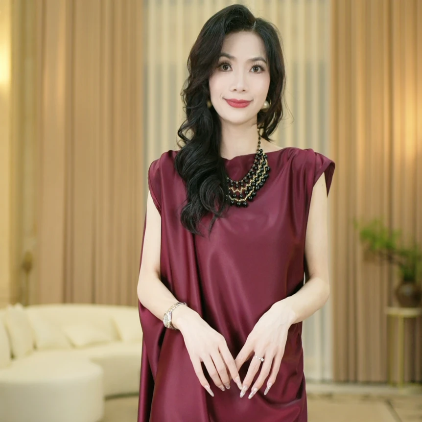 LEMONDISIN 新款设计师版型气质显瘦连衣裙红色时尚简约宽松纯色