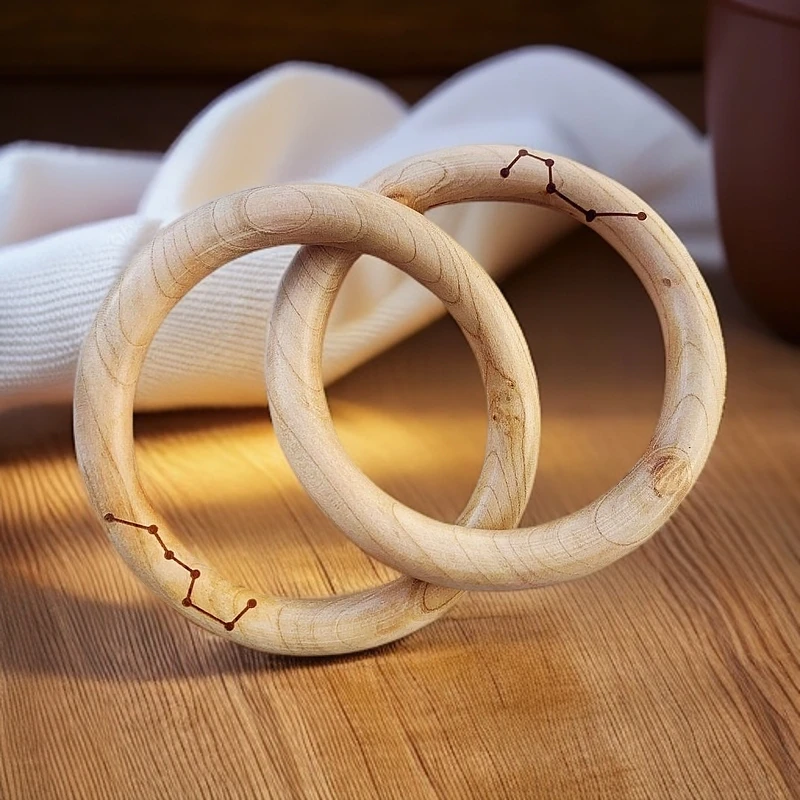 天然桃木疤痕雕刻乾坤圈手把件北斗七星南斗六星护主平安纯手工