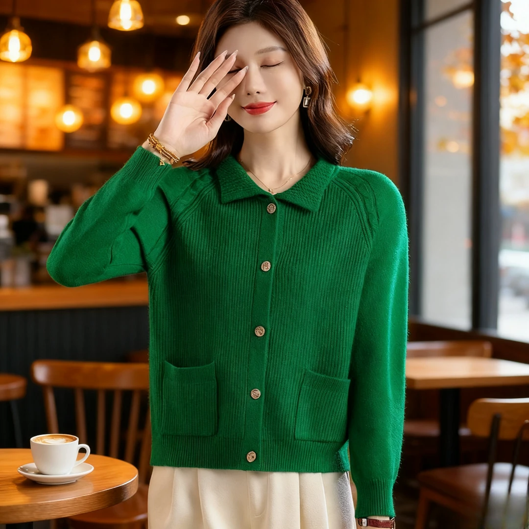 重磅爆款羊毛衫女秋冬爆款短款慵懒风针织开衫外搭翻领毛衣外套