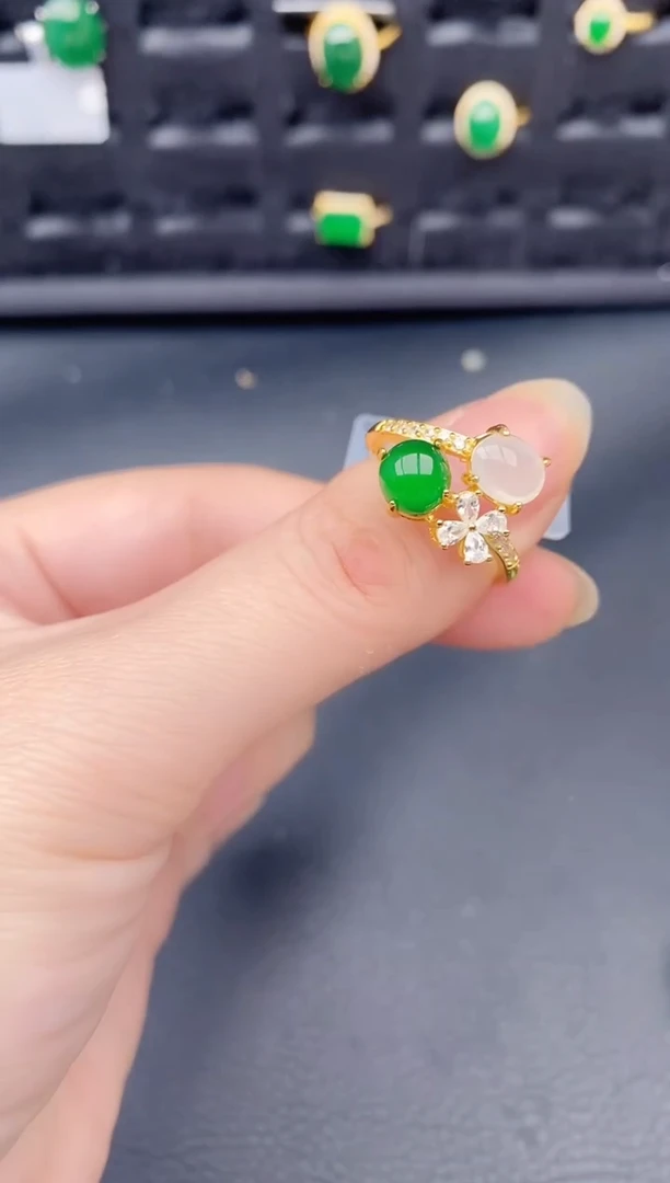 银S925镶嵌戒指翡翠天然a货翡翠637