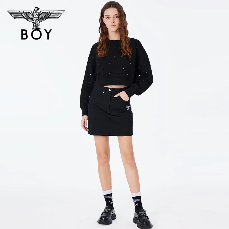 BOYLONDON24新品春夏女士短裙经典logo印花百搭显瘦半身裙 W40800