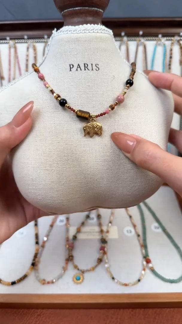 项链钛钢石英质玉小象