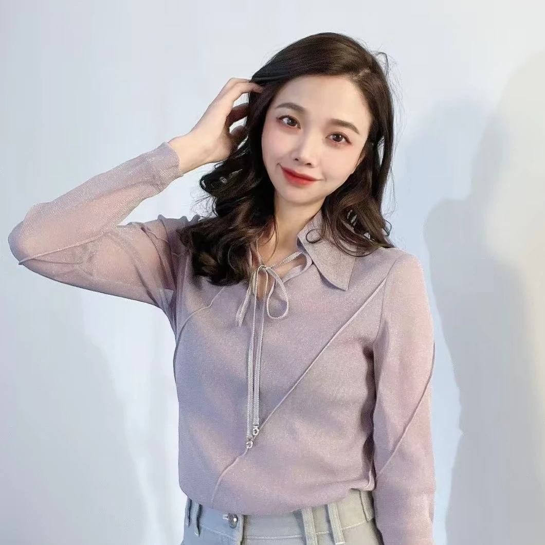 GIRDEAR/哥弟翻领不规则立体斜条设计系带套头衫修身衬衫1300964