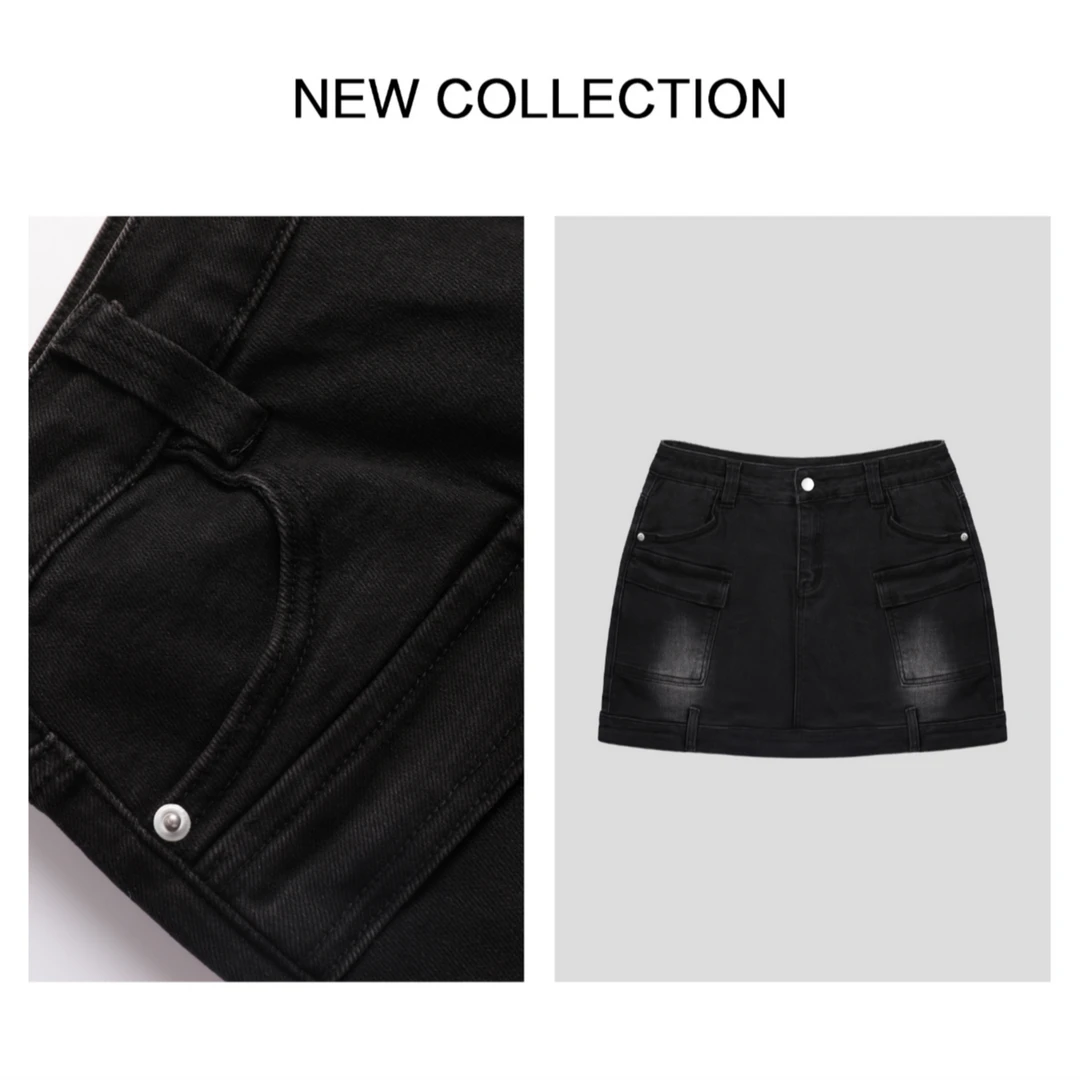 【小依专享】Q1F36007A显瘦半身裙牛仔百搭高腰黑色裙子-6007短裙