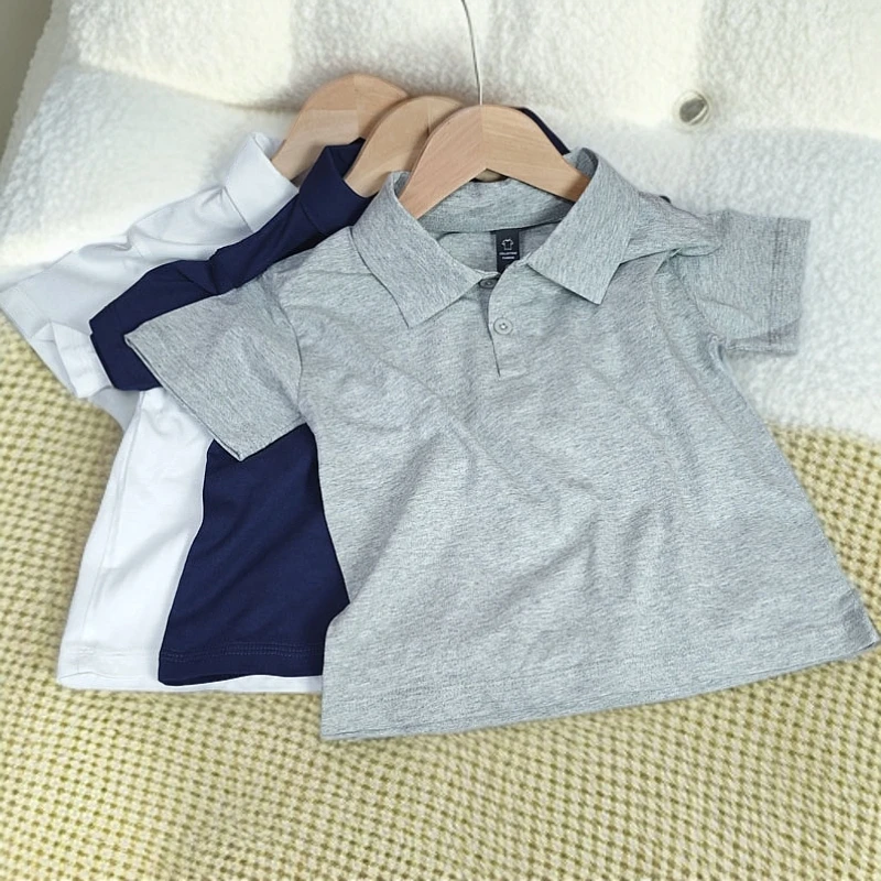儿童纯色POLO翻领打底衫女童白色校服内搭上衣男童纯棉短袖T衬衫