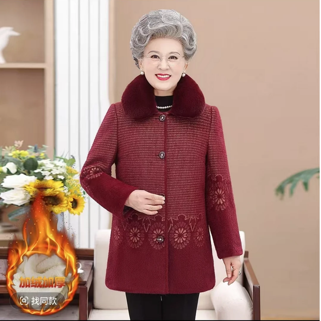 7970冬季女装时尚奶奶装百搭毛领加厚保暖洋气中老年女装6楼西
