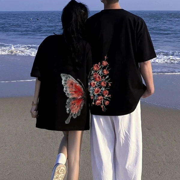 特别的情侣装短袖T恤女2025新款潮牌夏装高级感小众白色纯棉半袖