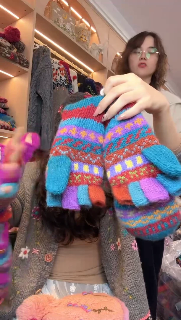 绵羊毛禁**华五指手套A247