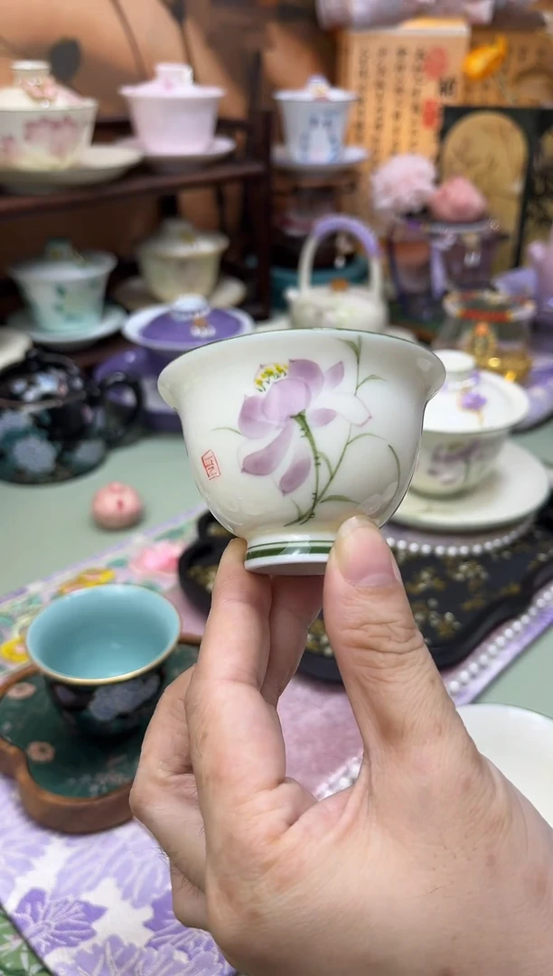 紫荷花玉兰杯茶杯