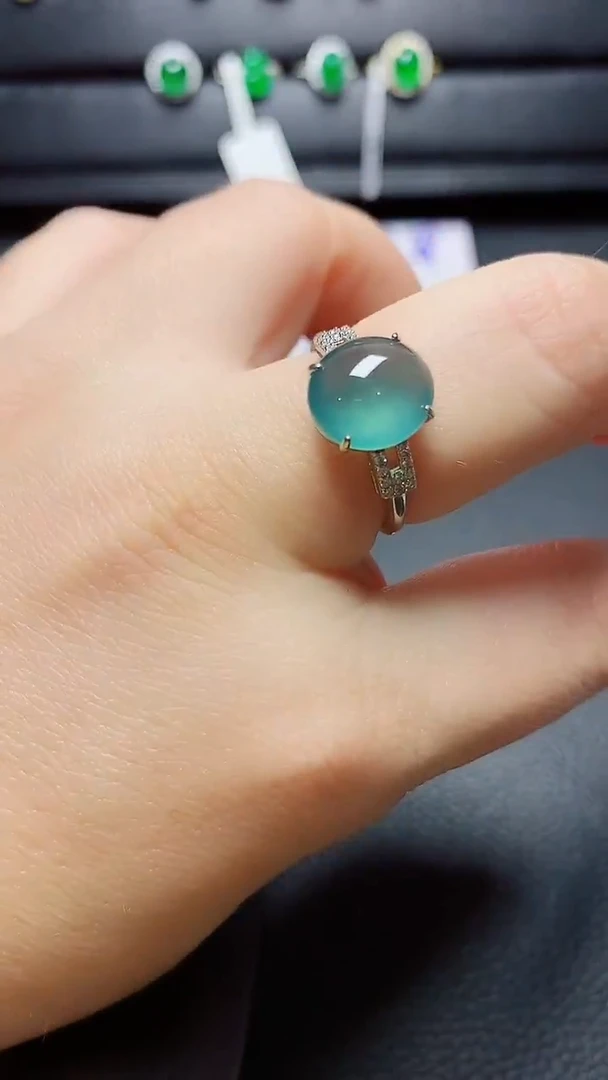 银S925镶嵌戒指翡翠 天然翡翠A货s925银镶