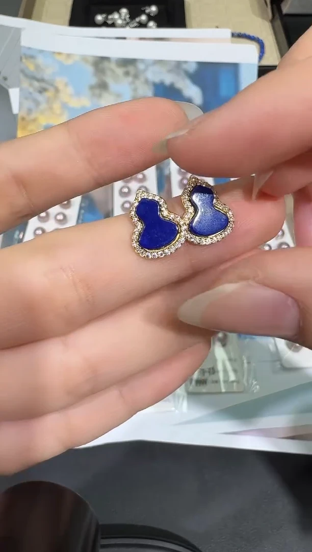 【闪购商品】青金石耳饰银S925镀金镶嵌X0202-1332-58多样性发