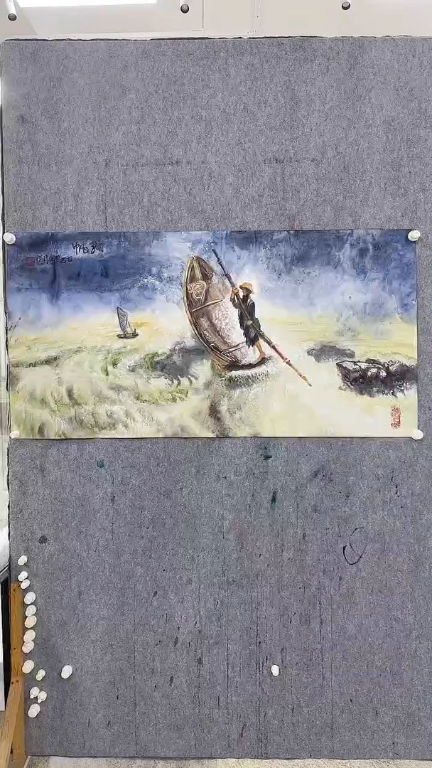 国画周悦8平尺精品山水带证书