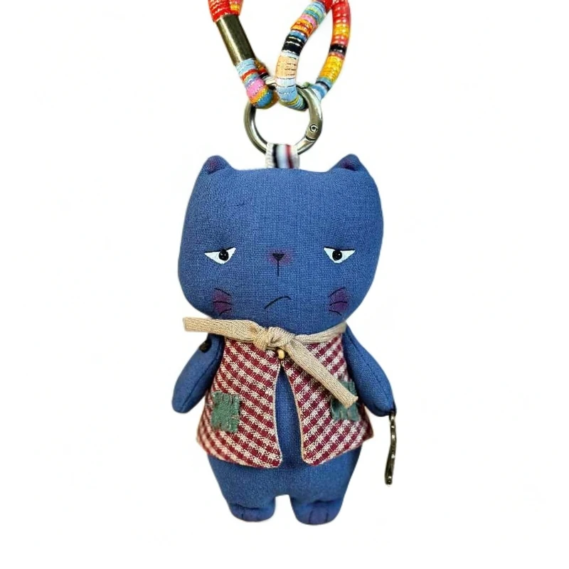 小蓝猫—呆萌可爱布艺玩偶 复古简约风包包挂件 小众设计师款