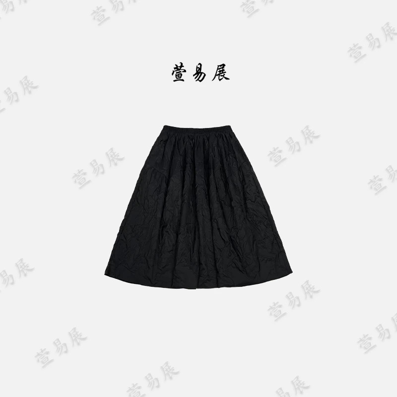 萱易展-赫本复古文艺风手工压褶百搭显瘦半身裙-QZ083006