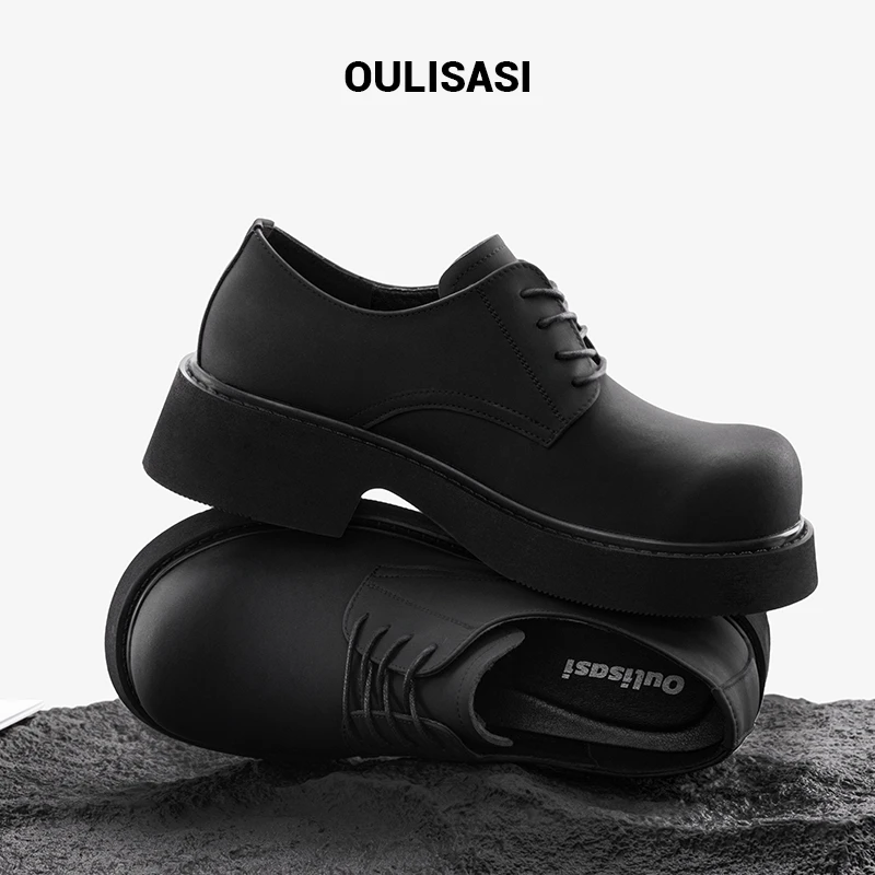 秋冬季CleanFit休闲男款皮鞋德比鞋增高厚底百搭圆头黑色大头男鞋