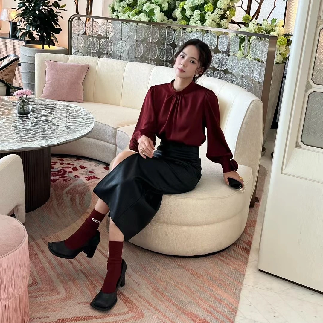 【深圳F-361--F-450】2025年春夏显瘦气质长袖网红时尚休闲百搭红色