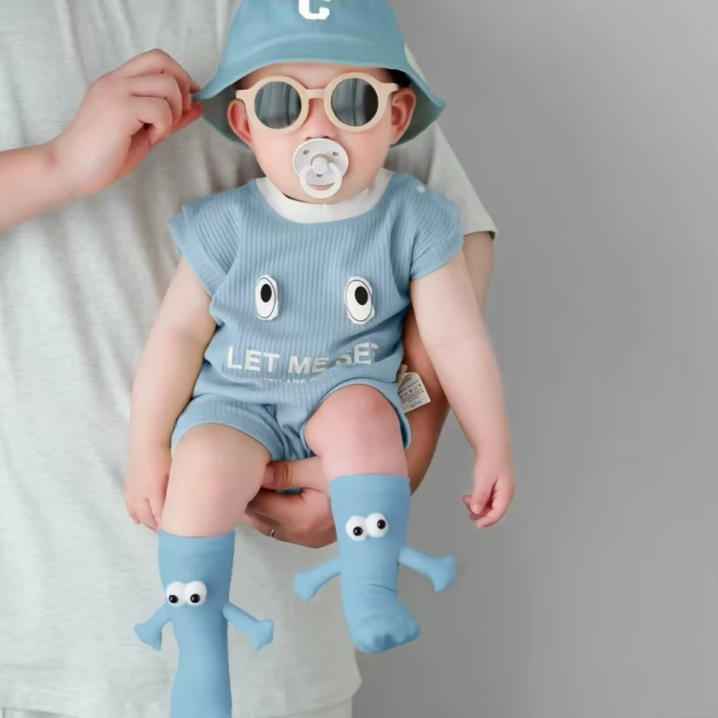 D【夏季】新款眼睛半袖连体婴幼儿薄款卡通时尚洋气纯棉连体哈衣