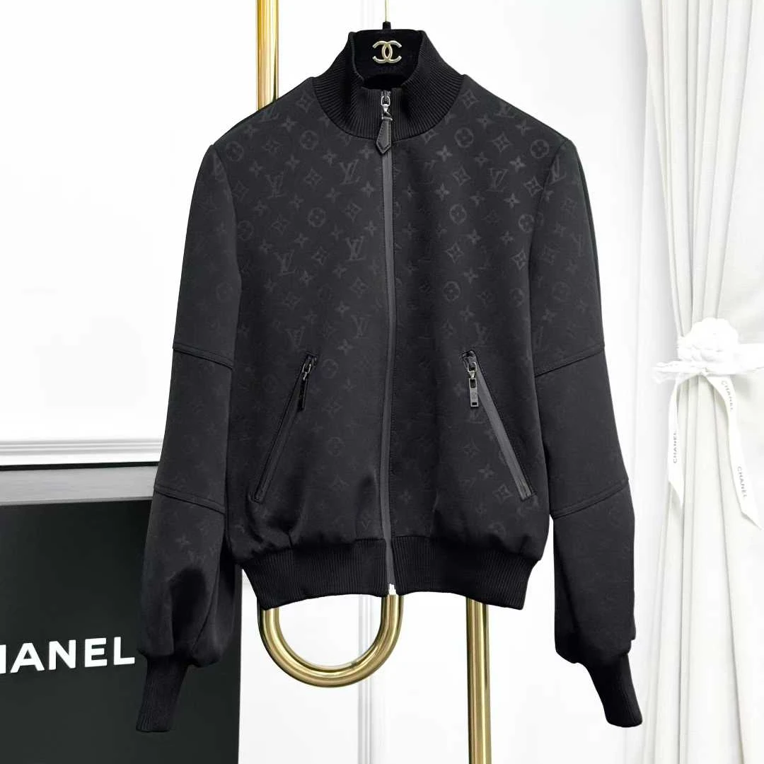 99新 LouisVuitton/路易威登 36码黑色老花满印暗纹拉链夹克外套