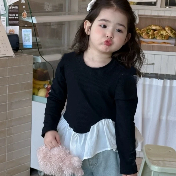 女童秋季洋气时髦宝宝荷叶边娃娃衫1