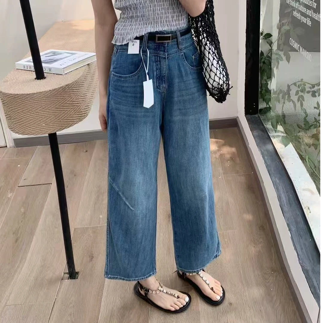 凉感神裤！莱赛尔直筒小个子牛仔裤女夏季超薄弹力九分宽松阔腿裤
