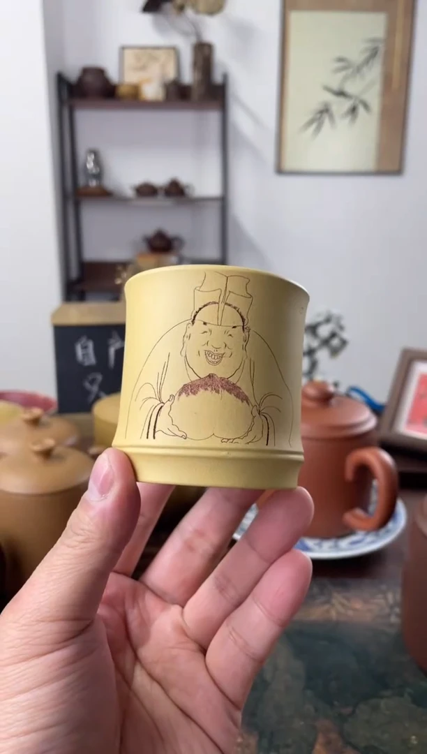 茶杯紫砂本绿欢喜寿桃主人杯