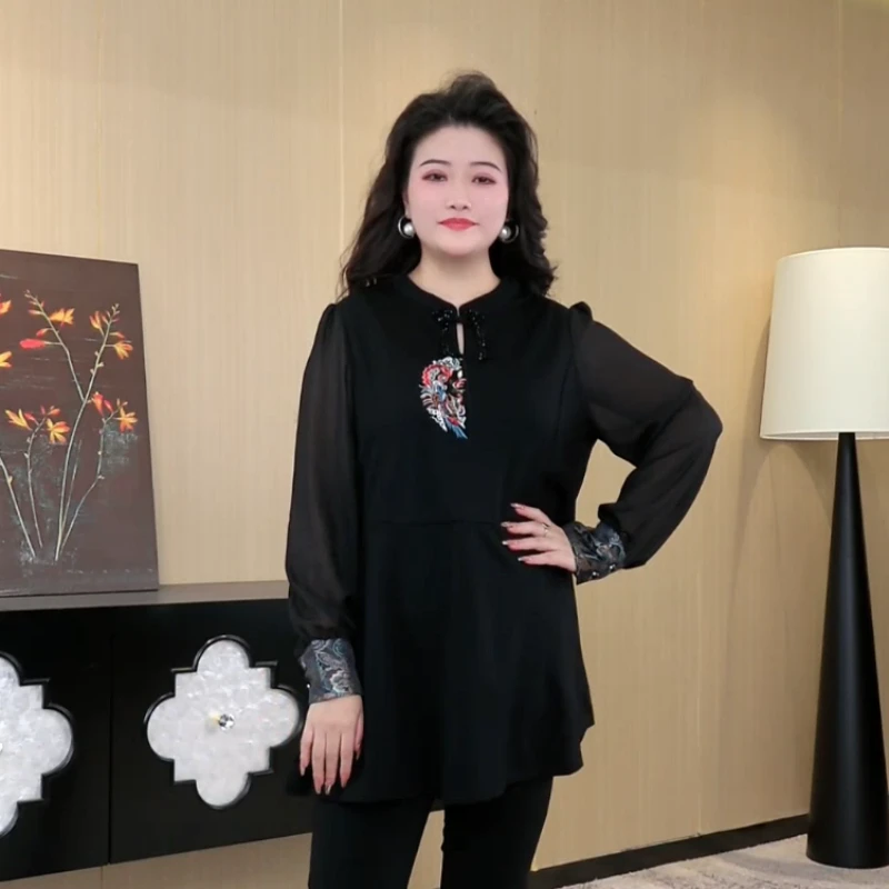 胖晶晶定制大码女装春季新款国风显瘦上衣气质妈妈百搭长袖240073