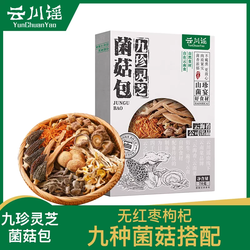 云川谣九珍灵芝菌菇汤包美味干货食材羊肚菌甄选排骨煲汤料包70g