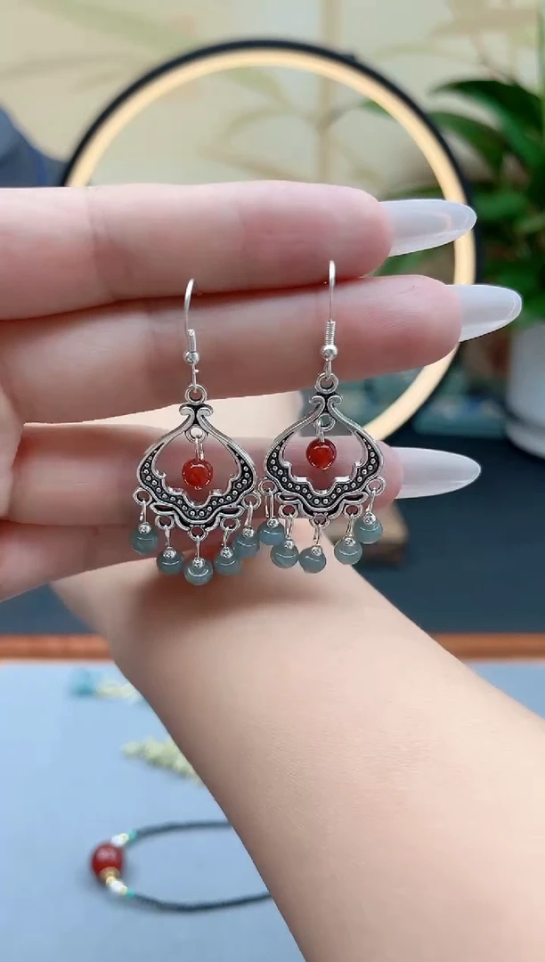 翡翠银S925镶嵌耳饰8A00000