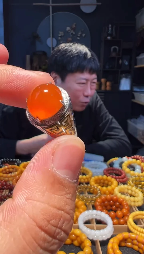 银S925镶嵌手串南红玛瑙戒面