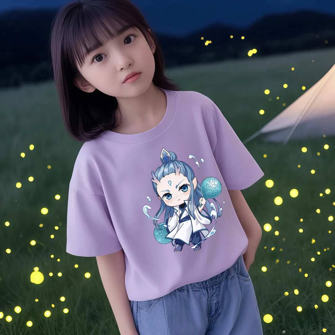 敖丙前胸童装男女同款短袖t恤纯棉儿童体恤夏季半袖中大童洋气