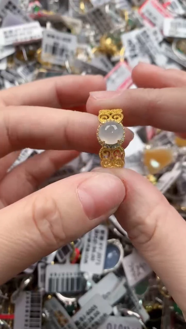 银S925镶嵌戒指翡翠555---6