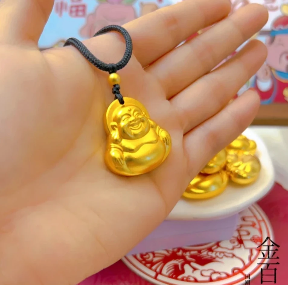 合金项链 实心大肚弥勒佛小口佛双面精美时尚手工素款光面项链