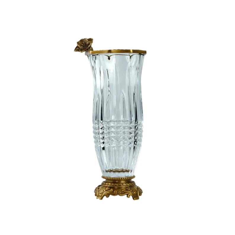 【奇居】波兰水晶配铜立体花卉花瓶桌面摆件#C6090