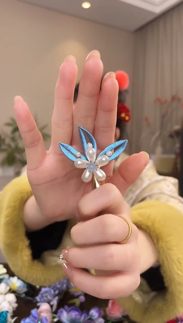 刺绣蓝色缠花边夹