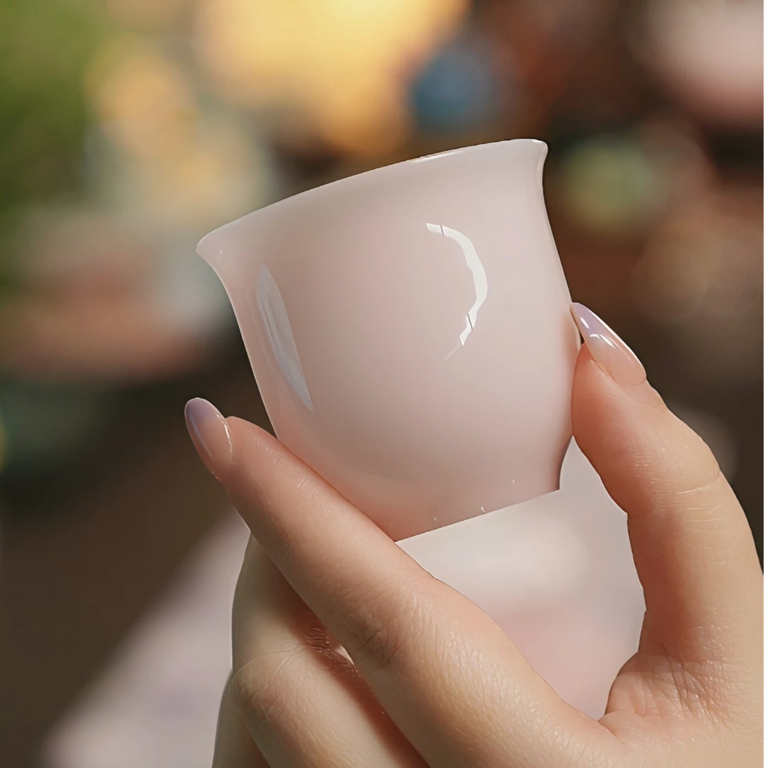 粉色璞玉高端冰种玉瓷陶瓷茶具品茗杯（50ml）