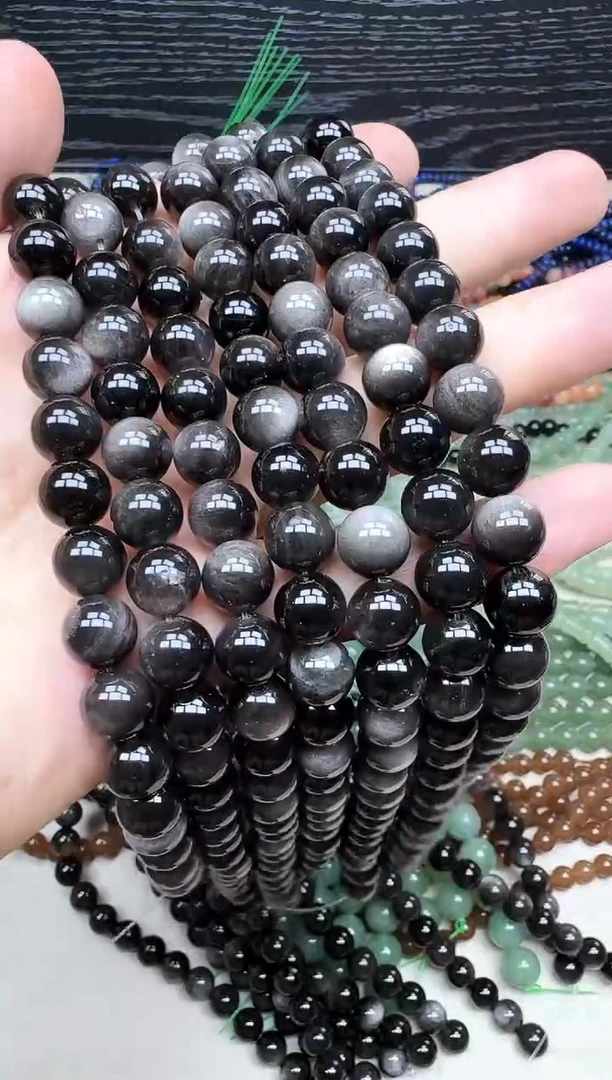 玛瑙/玉髓散珠未镶嵌银曜石10mm